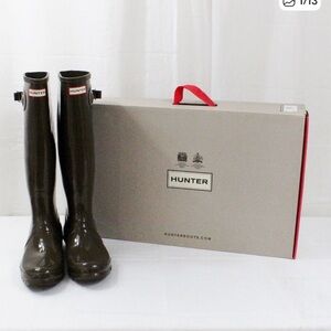 Hunter Original Tall Gloss Boots Swamp Green Size 9